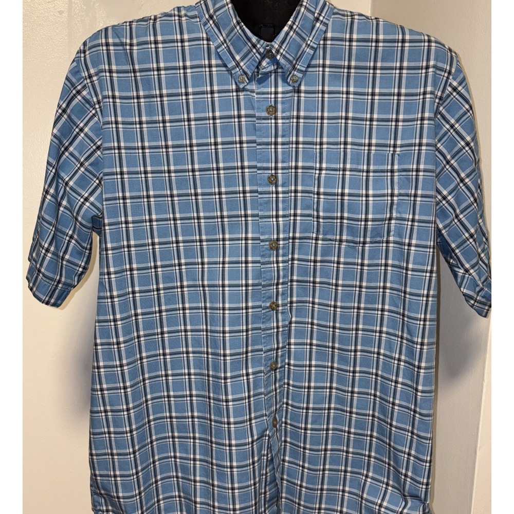 Wrangler Mens Wrinkle Resist Button Down Short Sleeve light Blue plaid XL